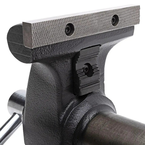 Heavy Duty 5 And A Half Inch Mechanics Work Bench Vise With Secure Grip Swivel Base For Woodworking And Metalworking Featuring 60,000 PSI Cast Iron Construction And Extra Large Anvil Surface Built Like A Tank For Pro Grade Projects, 5.5 inch cast iron bench vise with swivel base and anvil