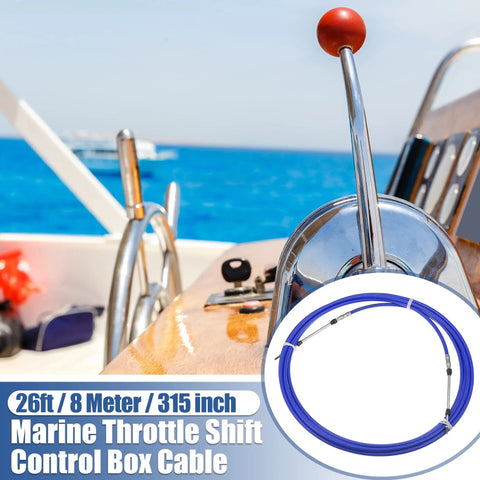 Marine throttle control in cockpit with Blue 26Ft Marine Throttle Shift Remote Control Cable For Outboard Motors inset image