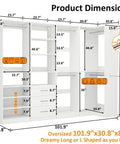 Straight Up Modular Closet Organizer System In Crisp White Featuring Nine Hanging Rods Eight Shelves Three Deep Drawers And A Smart Corner Module That Gives Your Walk In Or Standalone Setup A Totally Fresh Look Right Now dimensions diagram.