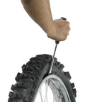 Using 5-Piece Tire Lever Set With 11.5 Inch Hardened Steel Spoons, Rim Protectors, And Heavy Duty Tire Changing Tools on motorcycle tire.