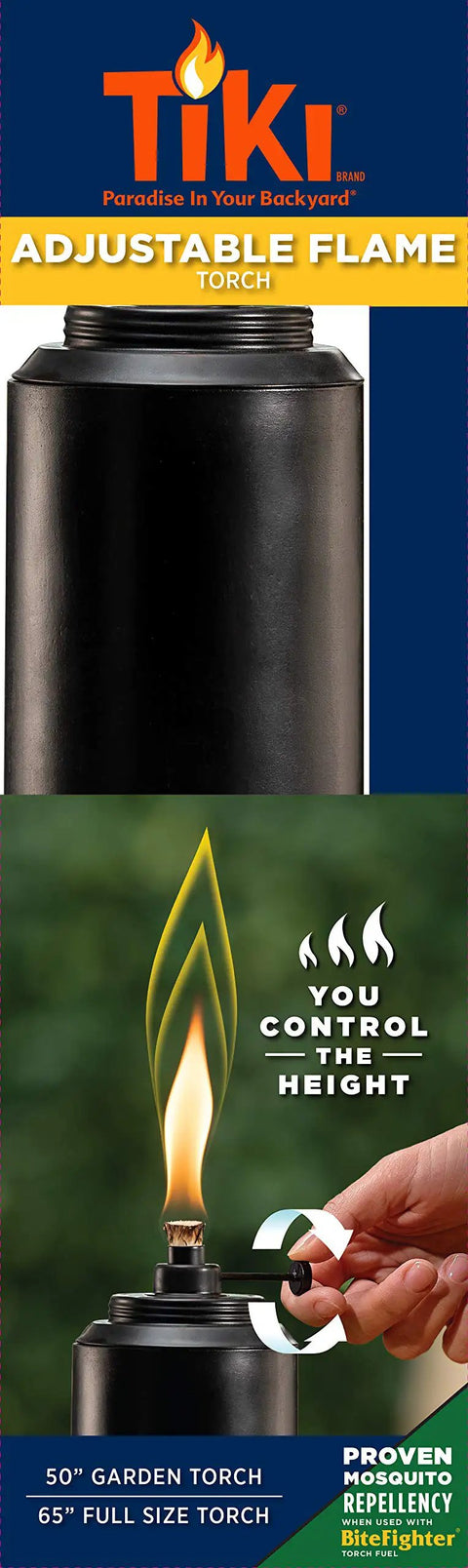 Adjustable Flame Resin Torch For Outdoor Lighting In Backyard, Lawn, Patio And Garden, 65-Inch Tall, Weather-Resistant