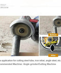 Diamond Cut Off Wheel For Metal Cutting Four And One Half Inch With Seven Eighths Inch Arbor One Point Four Millimeter Kerf Fits Most Angle Grinders in use