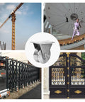 3In V Groove Wheel Stainless Steel Heavy Duty Beefy Caster for V Track Rail and Sliding Gates, shown with industrial scenes.