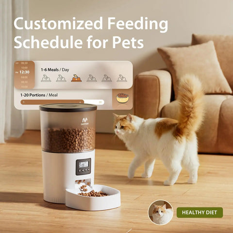Imipaw Automatic Cat Feeder With Timed Dry Food Dispenser And Desiccant Bag Dual Power Supply Programmable Portion Size Up To 6 Meals Per Day With 20 Portions Daily Perfect For Cats And Small Dogs In White