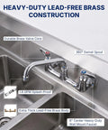 Lead-Free 8" Center Wall Mount Commercial Kitchen Faucet - 8" Swivel Spout with 360° swivel and durable brass construction.