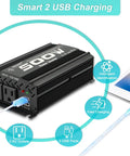 No Sweat 500 Watt Power Inverter For Cars RV Trucks Plug And Play 12Volt To 110Volt Converter with 2 AC Outlets and 2 USB Ports.