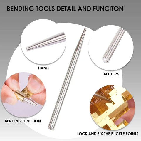 Detailed view of 6 Piece Metal Model Tools Set For DIY 3D Puzzles With Edge Bend And Tab Bend Tools Plus Cylinder Cone Bend Aids.