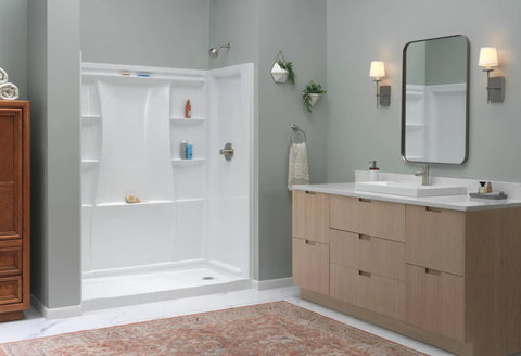 Bathroom vanity with Modern Brushed Nickel Single Hole Bathroom Faucet With Single Handle And Drain Assembly Included