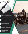 Harley Compatible LED Turn Signal Load Equalizer and Stabilizer Controller with motorcycle illustration.