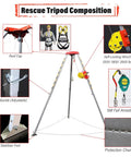 Rescue Tripod Composition showing Built Tough Confined Space Tripod Rescue Winch Rig With Heavy Duty Stabilizer Hoist.
