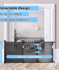 Retractable Baby Gate Extra Wide Mesh Safety Gate For Babies And Pets 34 Inches Tall Extends Up To 71 Inches Wide Stairs Doorways Hallways Indoor And Outdoor Use One Hand Operation With Easy Retraction No Fuss Setup shown installed in doorway