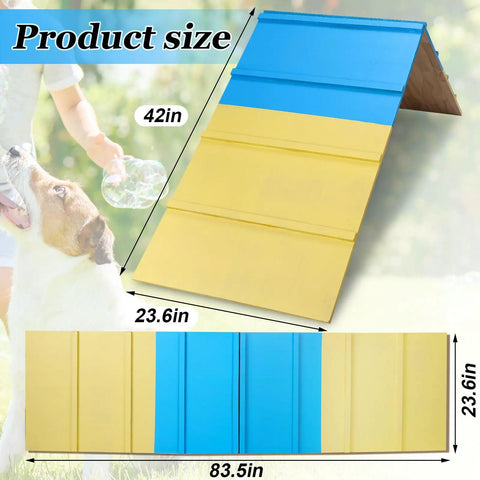 A Frame Dog Agility Ramp For Backyard Training Dope Outdoor Jumping Gear 83.5 By 23.6 Inches showing detailed dimensions.