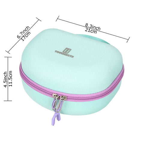Ultimate Hard Shell Case For Riwbox CT7 And Iclever HS01 Kids Wireless Headphones, zippered storage bag in light blue.