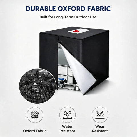 Heavy Duty Tote Tank Cover For 330 Gallon Totes, Durable Oxford Fabric With Reinforced Stitching, Shields Against Dust, Dirt, Scratches, Leaves, And Debris During Storage, Easy Fit Protective Shield For Reconditioning.