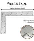 Solid As A Rock Stainless Steel L Shaped Square Ruler Featuring Dead On 4 By 6 Inch Dual Side Etchings dimensions display with scales.