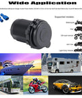 Heavy Duty 12V Usb Adapter With Dual 2.1A Fast Charge Ports And Glowing Blue Led Light Waterproof plug for vehicles and boats.