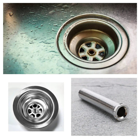 Rock Solid 70mm Chrome Plated Brass Extended Bolt Screw Kitchen Sink Basket Strainer Plug Drain Replacement installed in sink.