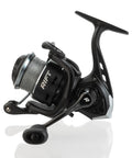 Side view of Loaded Spinning Reel With 10lb Braided Line, Carbon Disc Drag, 5.2 To 1 Gear, 7 Plus 1 Stainless Bearings, CNC Aluminum Spool.