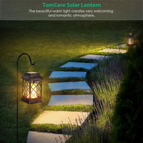 Bronze Solar Lanterns Outdoor Flickering Flame Metal Lanterns 2 Pack Waterproof Hanging Lights for Patio Garden Decor