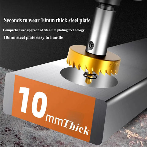 Titanium Plated HSS Hole Saw Set For Angle Grinder With M10 Threaded Pro-Grade Metal Cutter cutting 10mm steel plate