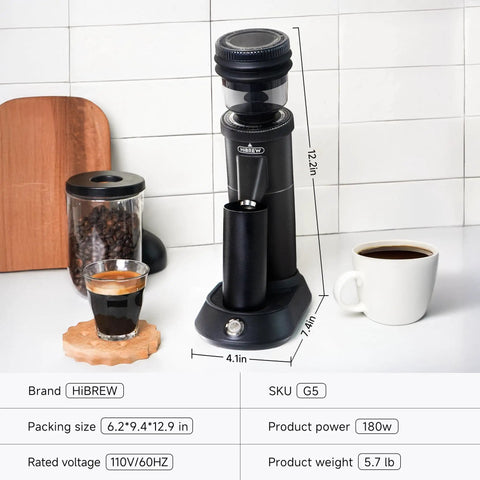 Badass Hella Precise Electric Burr Coffee Grinder With Robust Aluminum Body And Slick Single Dose Design Featuring 36 Crisp Grind Settings For Serious Home Baristas on kitchen counter.
