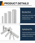 25 Pack M5 x 30mm Dowel Pins Forged From 304 Stainless Steel For Heavy Duty Shelf Support And Furniture Tweaks, showing various cylindrical pegs.