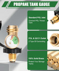 100 Lb Propane Tank Adapter With Gauge Converts POL To QCC1 Type 1, brass build for RVs, grills, and home LP systems