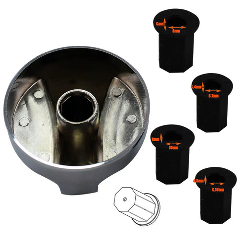 Universal Gas Stove Control Knob Set With Four Stem Adapters For Propane And Natural Gas, showing inner view and adapter