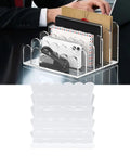 Clear Acrylic Mail Sorter With Five Compartments, Desktop File Organizer for letters and documents on an office desk