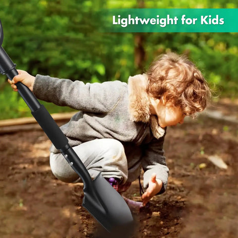 Child using 31 Inch Lightweight Metal Garden Shovel With 6 Inch Wide Flat Spade Handy Little Workhorse For Digging Planting Transplanting