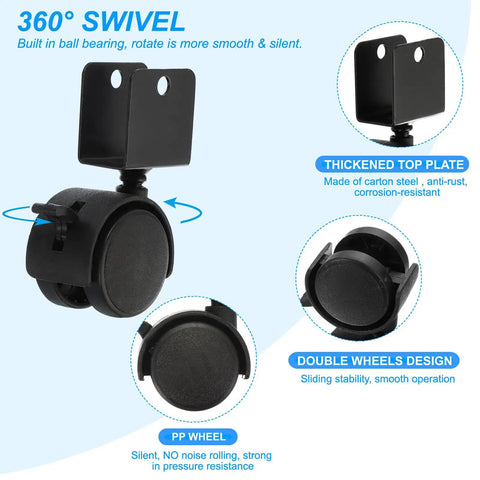 Heavy Duty Swivel Caster 1 Point 5 Inch Wheel 4 Pack Locking Brake Casters For Furniture Legs, featuring smooth 360° swivel design.