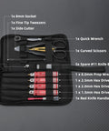 9 Piece RC FPV Pro Grade Tools Kit Hex Screwdriver Set With Allen Keys in open black case showing tools with labels