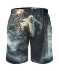 Dragon Boat Viking Themed Mens Board Shorts With Drawstring Waist Quick Dry Swim Trunks featuring Viking warrior design