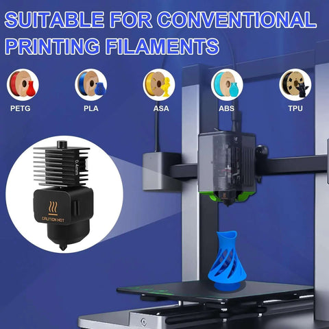 3D printer with 2 Pack Pro Grade Hotend Kit For A1 And A1 Mini, showcasing nozzle with print model, compatible with PETG, PLA, ASA, ABS, TPU