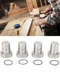 Four Piece Three Quarter Inch Stainless Steel Bench Dogs For Woodworking shown in workshop setting with tools