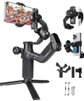 Pro Level Smartphone Gimbal With 3-Axis Stabilization, Built-In AI Tracking Module, Cooling Fan, Slick Integrated Grip in use with phone