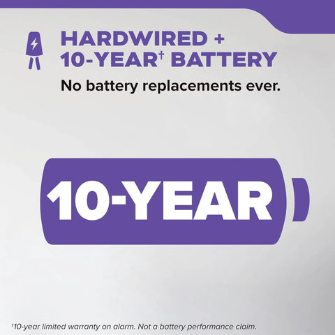 Smoke And Carbon Monoxide Detector With 10 Year Battery Power And Hardwired Interconnected Units image showing 10-Year battery icon