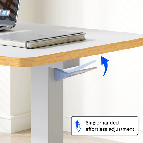 Close-up of the adjustment lever on the 32 Inch Mobile Standing Desk Featuring A Slick Rolling Base And Hassle Free Pneumatic Height Adjustments.