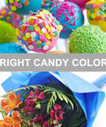 Blue Cellophane Flower Wraps Waterproof Wrapping Paper For Flowers with bouquet and colorful candy balls.