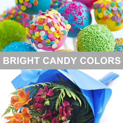 Blue Cellophane Flower Wraps Waterproof Wrapping Paper For Flowers with bouquet and colorful candy balls.