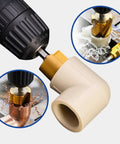 Dual Function Pipe Threading And Reaming Tool Kit For Half Inch And Three Quarter Inch PVC And PPR Pipes Quick Thread Alignment Damaged Thread Repair And Smooth Cutting For DIY Projects And Pro Plumbing Jobs on PVC elbow
