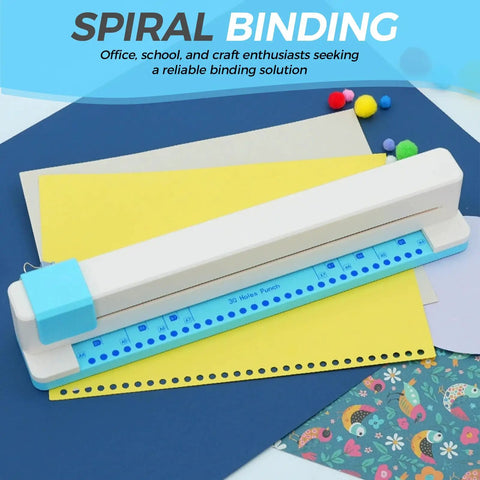 30 Hole Paper Punch For Discbound Notebooks And Journals With Loose Leaf Compatibility on colored paper background