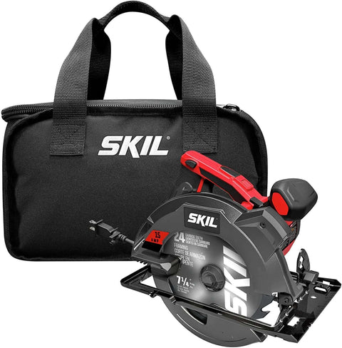 SKIL 15A 7-1/4 in circular saw with laser guide; red handle in black carrying case