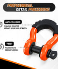 Two Pack D Ring Shackles 3/4 Inch Heavy Duty Tow Shackles With 7/8 Inch Screw Pin And Black Isolator Washer For Off Road Jeep And Truck Recovery 42,000 Lb Break Strength showing anti-collision features and pin protection against losing