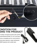 Universal Sustain Pedal For Digital Pianos, Electronic Keyboards, MIDI Keyboards, And Synthesizers With Polarity Switch And One Quarter Inch Input Plug showing connection instructions