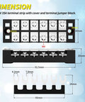 Heavy Duty Dual Row Six Position Screw Terminal Block Kit With Cover And Pre Insulated Jumpers 35A 600V Rating dimensions