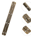 Six Piece 150 Mm Metal Piano Hinges In Vintage Bronze, continuous iron hinge with smooth finish and mounting holes for DIY crafts.