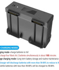 Air 2S Mavic Air 2 Battery Charger Hub 5 In 1 Rapid Parallel Charger showing charging modes and dual slots for batteries.