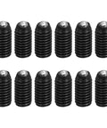 M5x10mm Carbon Steel Black Hex Socket Ball Point Spring Plunger Set Screws in a set of twelve for furniture and workshop use.