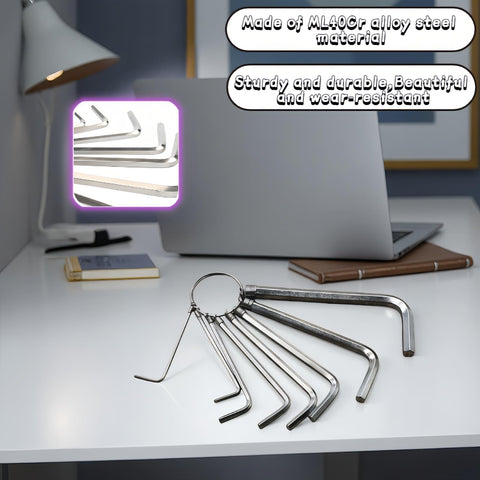 Pro 8-Piece Metric Hex Key Set With L-Shaped Allen Wrenches And Key Ring, 1.5-6mm Sizes, displayed on desk